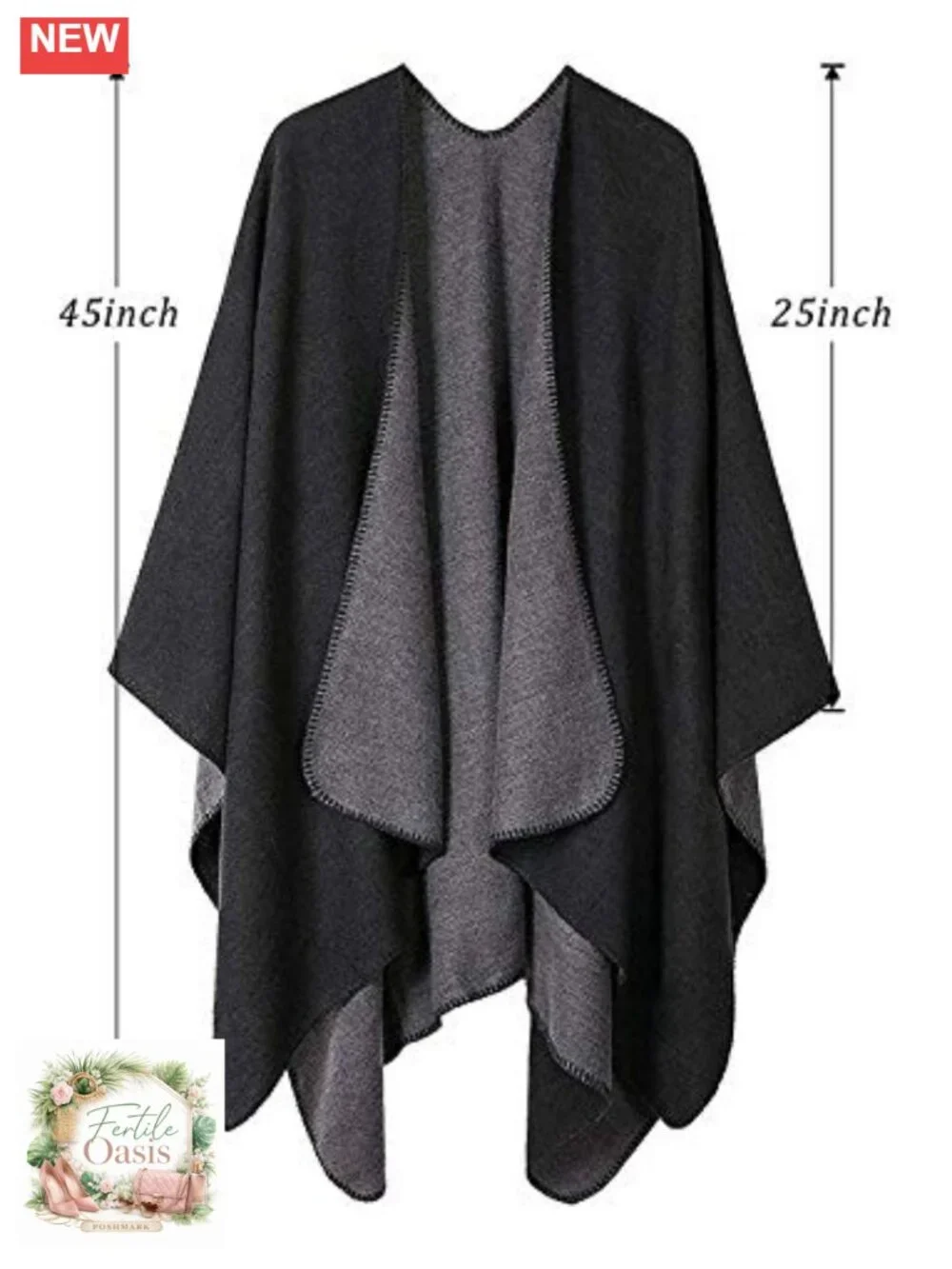 Womens Warm Shawl Wrap Cape Poncho Cardigan Winter Wool Blend Reversible